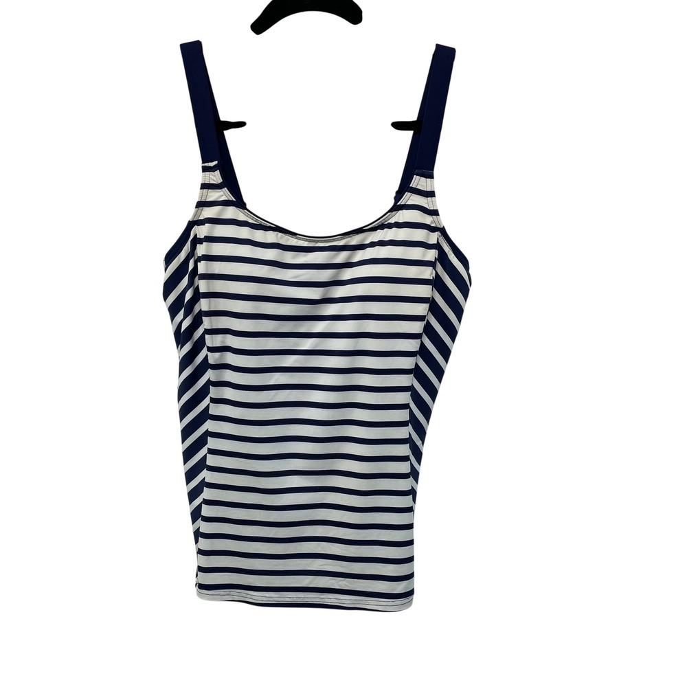 Lands End Navy White Striped Tankini Top Bathing Suit Size 8 Beach Nautical Pool